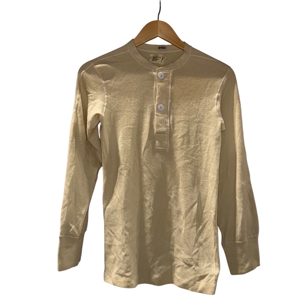 Vintage US Military Henley Undershirt Cream Cotton Wool Blend Small